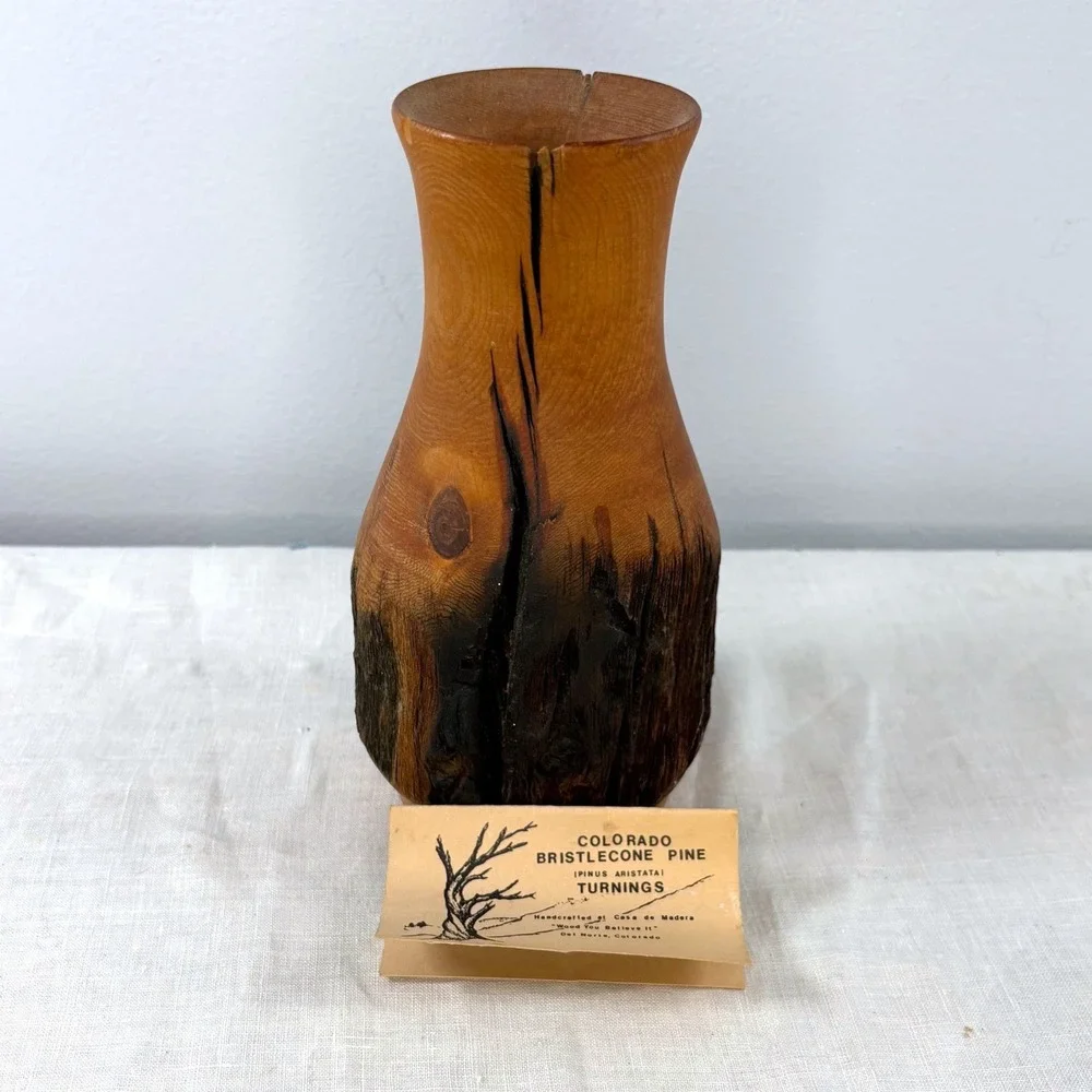 Vintage Casa de Madera Colorado Bristlecone Pine Wood Turning Vase 1987 Signed